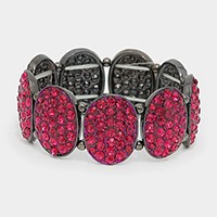 Crystal pave oval metal stretch bracelet