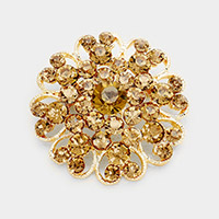 Floral Heart Crystal Rhinestone Brooch