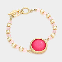 Beaded Round Gemstone Stretch Toggle Bracelet