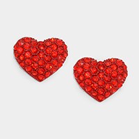 Crystal pave heart stud earrings