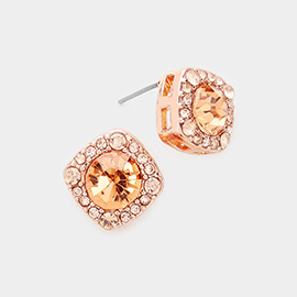 Round Stone Accented Stud Evening Earrings