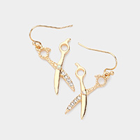 Crystal Detail Metal Scissors Drop Earrings