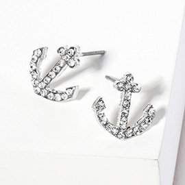 Crystal Rhinestone Paved Anchor Stud Earrings