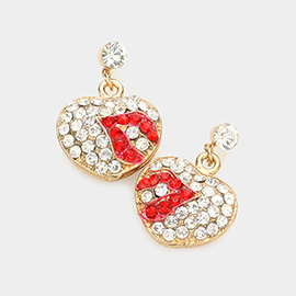 Pave heart lips earrings