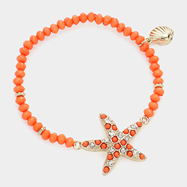 Starfish Shell Charm Beaded Stretch Bracelet