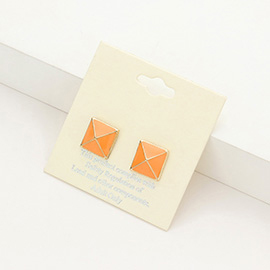 Enamel square spike stud earrings