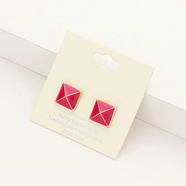 Enamel square spike stud earrings