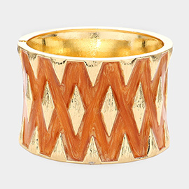 Crisscross Patterned Enamel Metal Hinged Bracelet