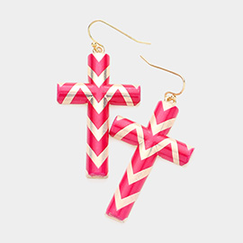 Chevron Patterned Cross Dangle Earrings