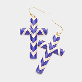 Chevron Patterned Cross Dangle Earrings