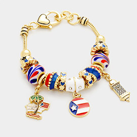 Puerto Rico Flag Charm Multi-Bead Bracelet