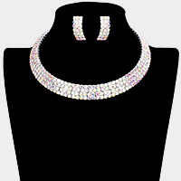 4-Row crystal Rhinestone Banded Open Choker Necklace