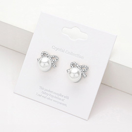 Crystal Paved Bow Pearl Drop Earrings