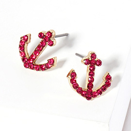 Crystal Rhinestone Paved Anchor Stud Earrings