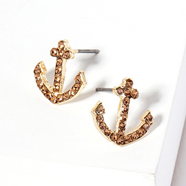 Crystal Rhinestone Paved Anchor Stud Earrings