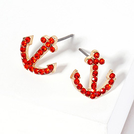 Crystal Rhinestone Paved Anchor Stud Earrings