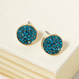 Rhinestone Pave Round Disc Stud Earrings