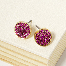 Rhinestone Pave Round Disc Stud Earrings