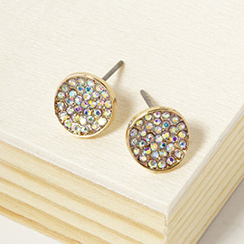 Crystal Pave Round Disc Stud Earrings