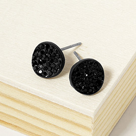 Crystal Pave Round Disc Stud Earrings