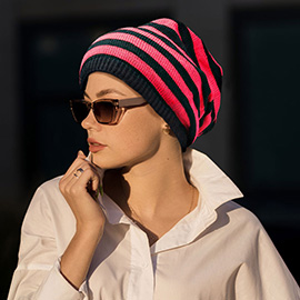 Striped Acrylic Open End Beanie Hat