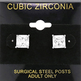 8mm Square CZ Stud Earrings