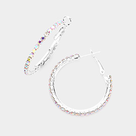 Crystal Rhinestone 1.3 Inch Hoop Earrings