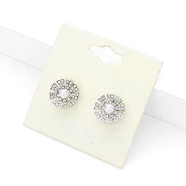 Rhinestone Pearl Flower Stud Earrings