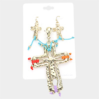 Colorful Hammered Metal Cross Pendant Set