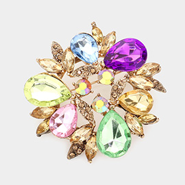 Glass Crystal Teardrop Wreath Pin Brooch