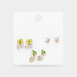 3PAIRS - Enamel Music Notes Stud Earrings