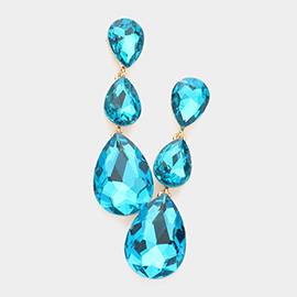 Triple Glass Crystal Teardrop Evening Earrings