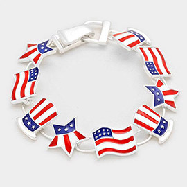 Enamel American USA Flag Link Magnetic Bracelet