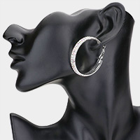 Rhinestone Embellished Metal Hoop Earrings