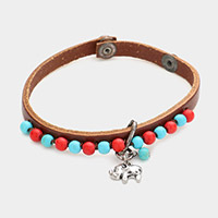 Elephant Charm Faux Leather Bracelet