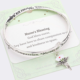 Nurse RN Pin Charm Message Bangle Bracelet