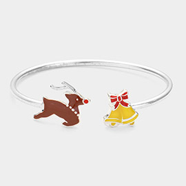 Enamel Rudolf & Christmas Bell Cuff Bracelet