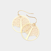 Brass Metal Tree of Life Dangle Earrings