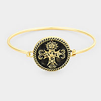 Ornate Floral Cross Bangle Bracelet