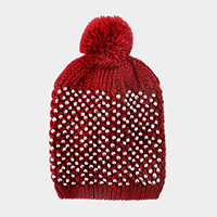 Studded Acrylic Pom Beanie