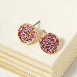 Crystal Pave Round Disc Stud Earrings