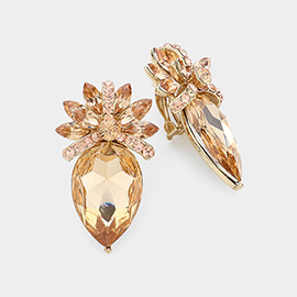 Floral Teardrop Crystal Clip On Earrings