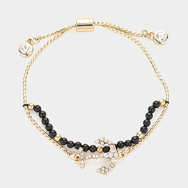 Crystal Anchor Charm Layered Pull Tie Bracelet