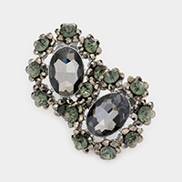 Oval Flower Rhinestone Clip On Earrings