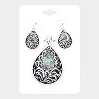 Abalone Accented Antique Teardrop Pendant Set