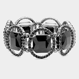 Pave Oval Trim Glass Crystal Stretch Evening Bracelet