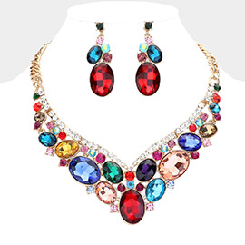 Oval Glass Crystal Evening Necklace