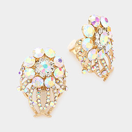 Floral Rhinestone Clip On Earrings