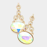 Oval Rhinestone Ornate Evening Earrings