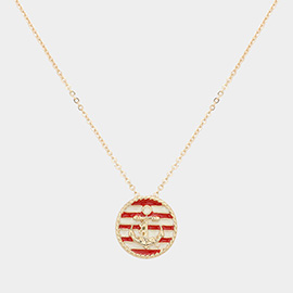 Striped Lacquered Enamel Anchor Disc Pendant Necklace